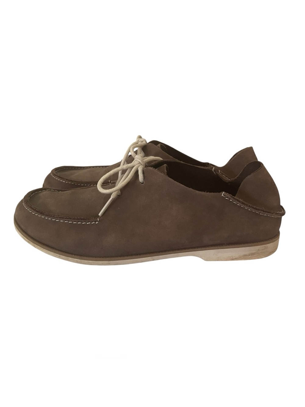 OluKai Holokai Brown Suede Moc Toe Slip-On Loafers with Cream Laces